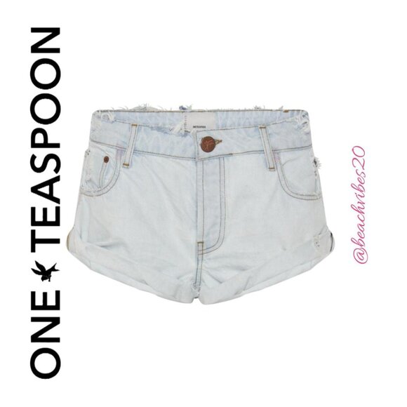 ONE TEASPOON Bandits Low Waist Denim Shorts Bel Air Blue 30 NWT - Picture 6 of 7